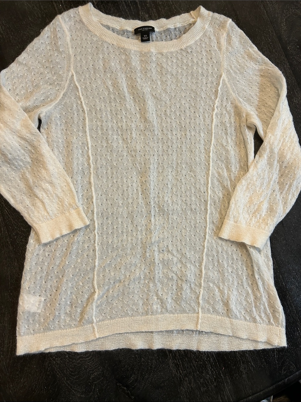 Ann Taylor Cream Pointelle Scoop Neck Sweater
